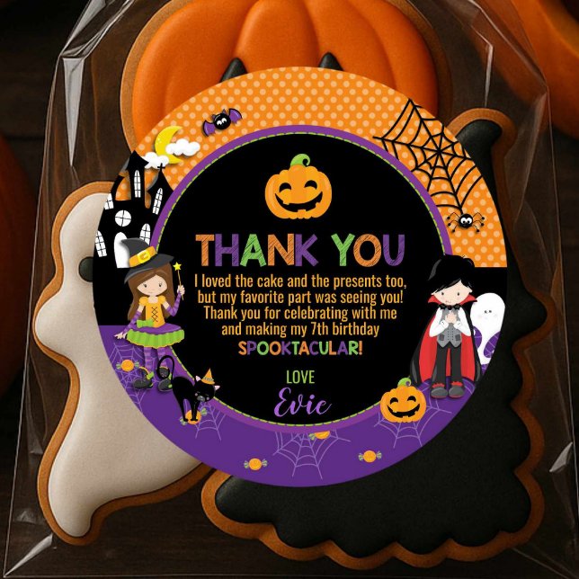 Halloween Witch Dracula Pumpkin Thank You Favour Classic Round Sticker (Creator Uploaded)