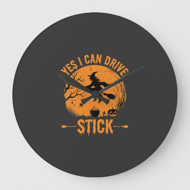 Halloween Witch Drive Stick Graphic_1 Large Clock (Front)