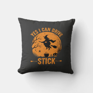 Halloween Witch Drive Stick Graphic_1 Throw Pillow