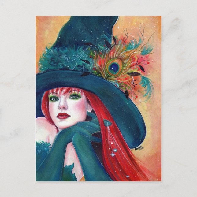Halloween Witch  Feather post card by Renee Lavoie (Front)