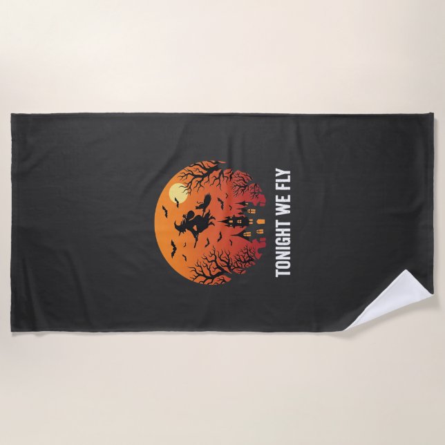 Halloween Witch Flying Night Graphic Design_1 Beach Towel (Front)