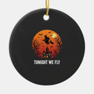 Halloween Witch Flying Night Graphic Design_1 Ceramic Ornament