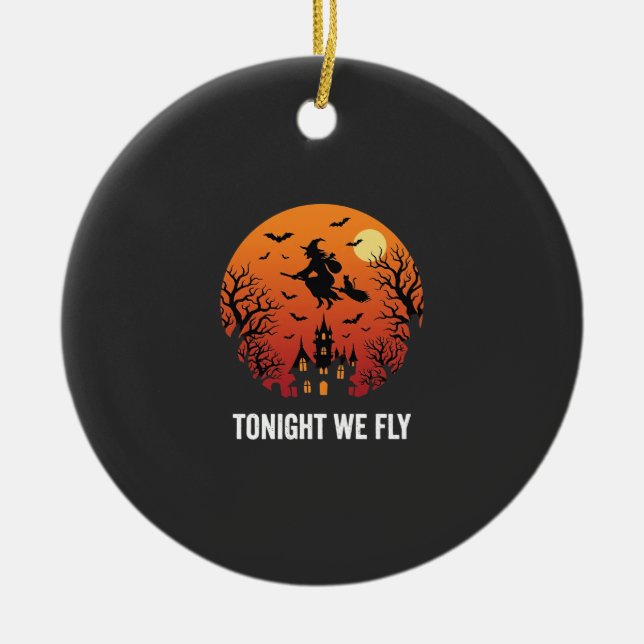 Halloween Witch Flying Night Graphic Design_1 Ceramic Ornament (Front)