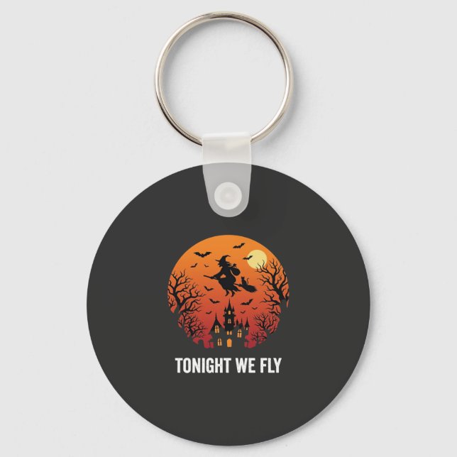 Halloween Witch Flying Night Graphic Design_1 Keychain (Front)