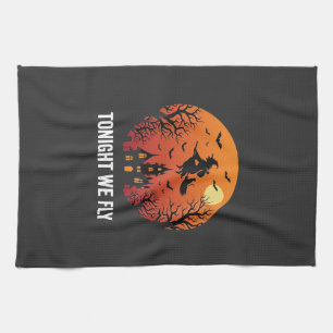 Halloween Witch Flying Night Graphic Design_1 Kitchen Towel