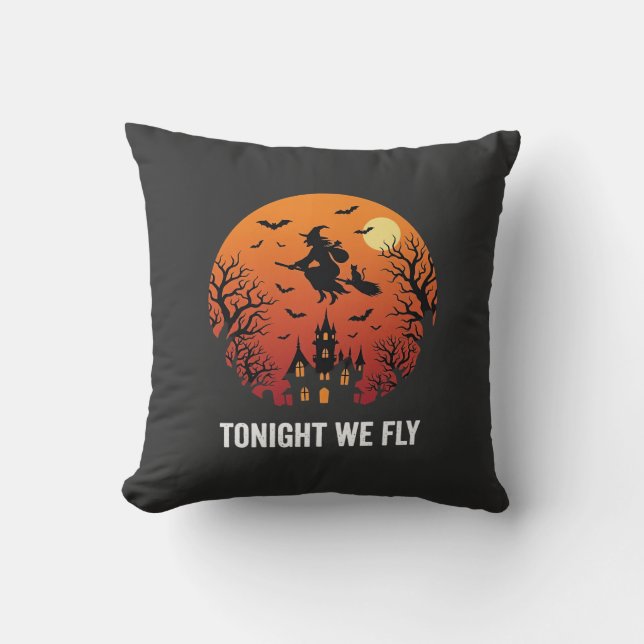 Halloween Witch Flying Night Graphic Design_1 Throw Pillow (Front)