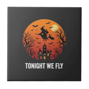 Halloween Witch Flying Night Graphic Design_1 Tile