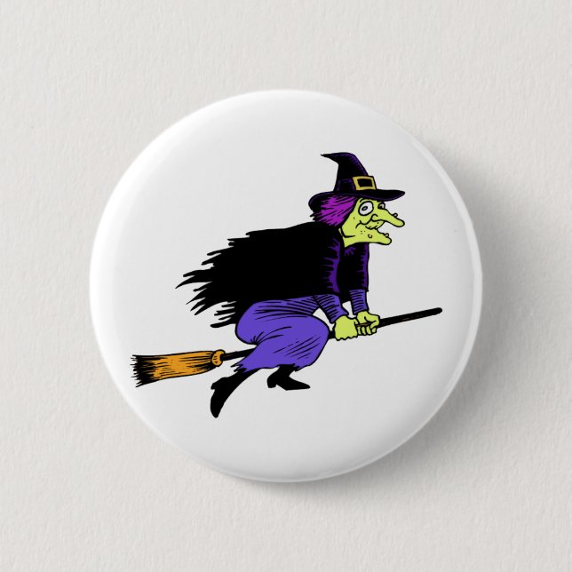 Halloween Witch Flying On A Broomstick 2 Inch Round Button (Front)