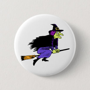 Halloween Witch Flying On A Broomstick 2 Inch Round Button