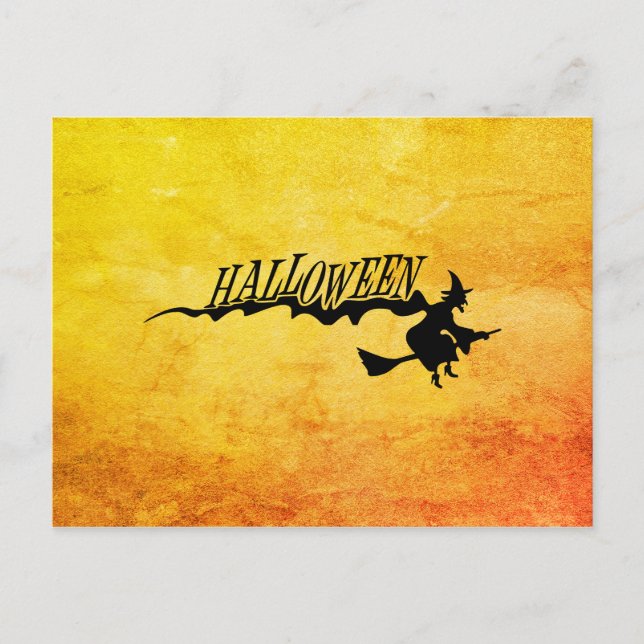 Halloween witch flying on a broomstick postcard (Front)
