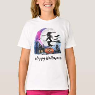  Halloween Witch Flying Over Haunted House  T-Shirt