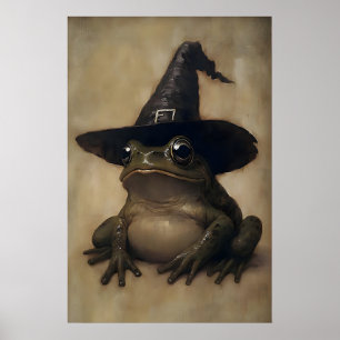 Halloween Witch Frog Vintage Painting, Halloween Poster