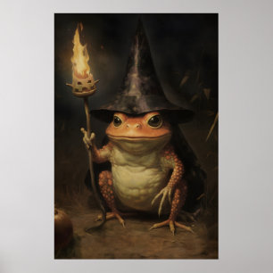 Halloween Witch Frog Vintage Painting, Halloween Poster