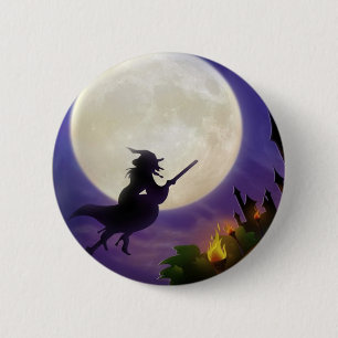 Halloween Witch Full Moon 2 Inch Round Button
