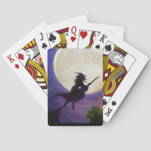 Halloween Witch Full Moon Playing Cards
