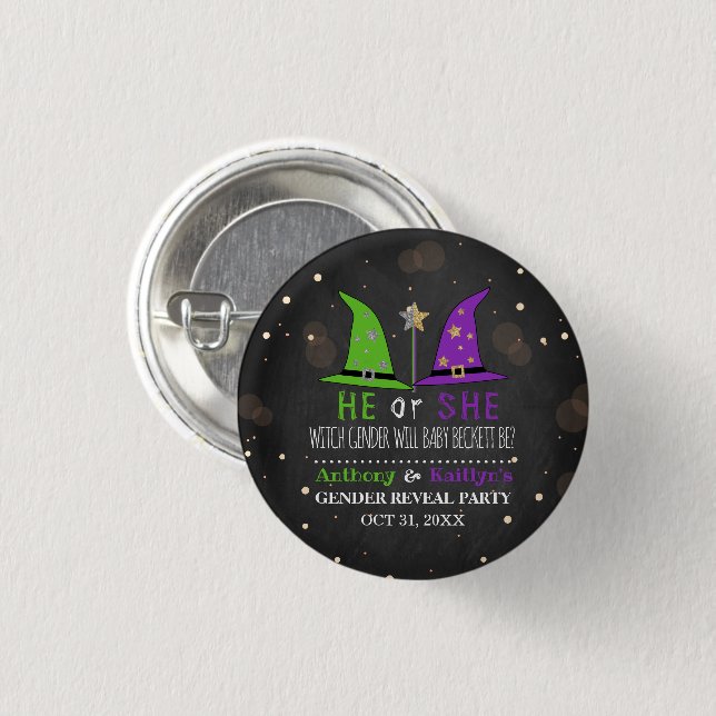 Halloween Witch Gender Reveal Party 1 Inch Round Button (Front & Back)