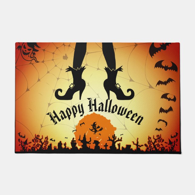 Halloween Witch Ghost And Bats Doormat (Front)