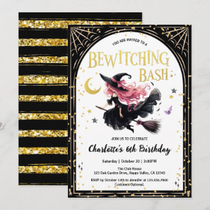Halloween Witch Girl Birthday Party Whimsical Invitation