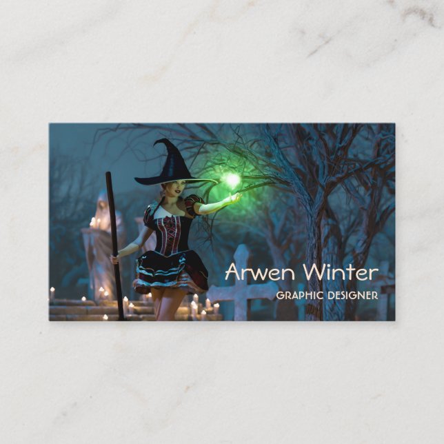 Halloween Witch Girl in the Forest Business Card (Front)