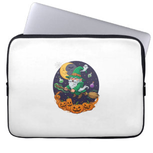 Halloween Witch Gnome Broomstick Pumpkins Moon Laptop Sleeve