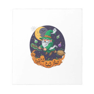 Halloween Witch Gnome Broomstick Pumpkins Moon Notepad