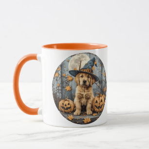 Halloween Witch Golden Retriever Puppy Pumpkins Mug