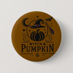 Halloween Witch Hat and Pumpkin Design Magic Art 2 Inch Round Button