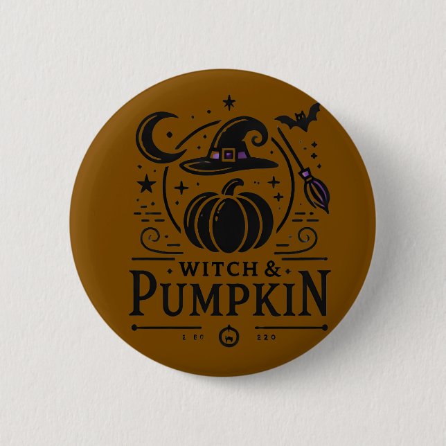 Halloween Witch Hat and Pumpkin Design Magic Art 2 Inch Round Button (Front)