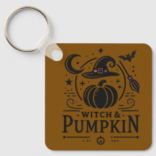 Halloween Witch Hat and Pumpkin Design Magic Art Keychain
