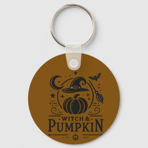 Halloween Witch Hat and Pumpkin Design Magic Art Keychain