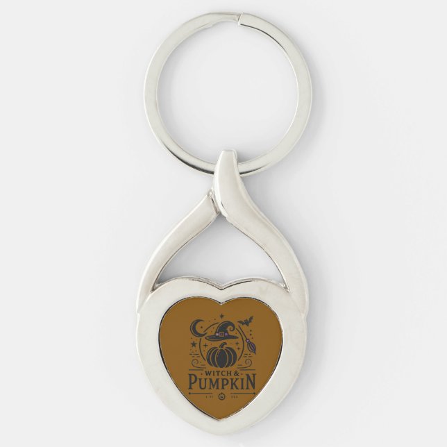 Halloween Witch Hat and Pumpkin Design Magic Art Keychain (Front)
