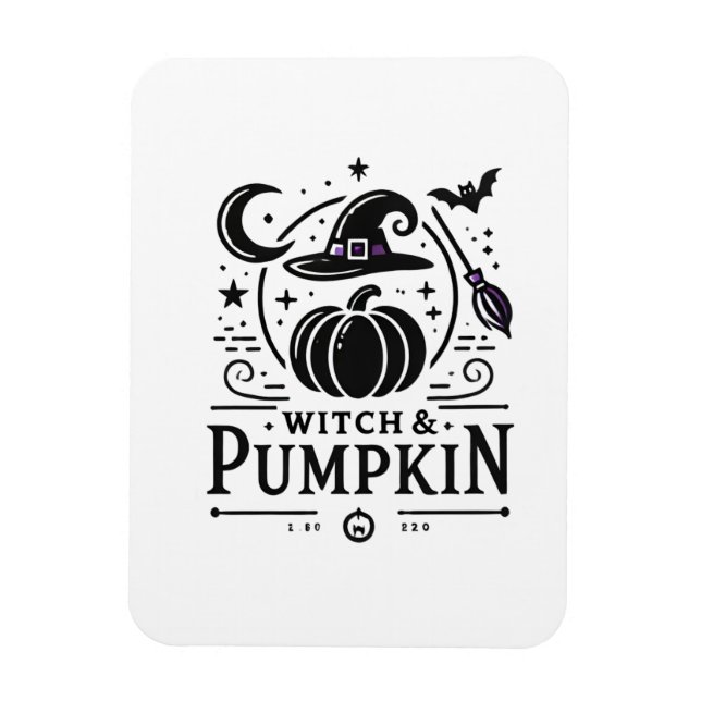 Halloween Witch Hat and Pumpkin Design Magic Art Magnet (Vertical)