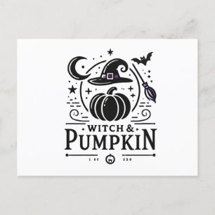Halloween Witch Hat and Pumpkin Design Magic Art Postcard