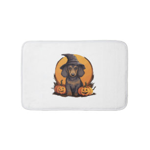 Halloween Witch Hat Pumpkin Dog Dachshund Bath Mat