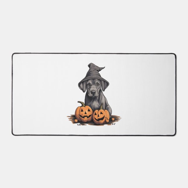 Halloween Witch Hat Pumpkin Dog Great Dane Desk Mat (Front)