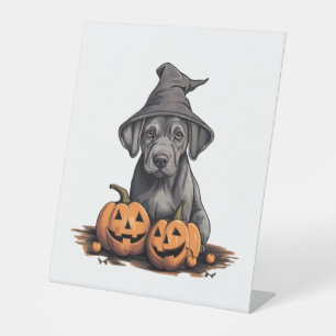 Halloween Witch Hat Pumpkin Dog Great Dane Pedestal Sign