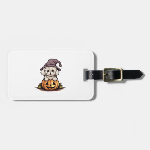 Halloween Witch Hat Pumpkin Dog Maltese Luggage Tag