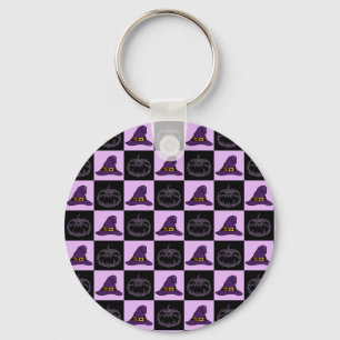 Halloween Witch Hat Pumpkin Face Spooky Pattern Keychain