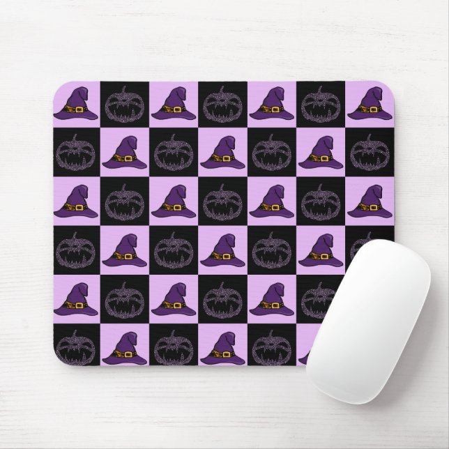 Halloween Witch Hat Pumpkin Face Spooky Pattern Mouse Pad (With Mouse)