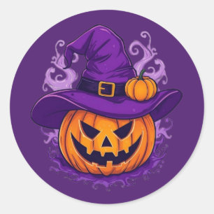 Halloween Witch Hat Pumpkin Jack-O'-Lantern Sticke Classic Round Sticker