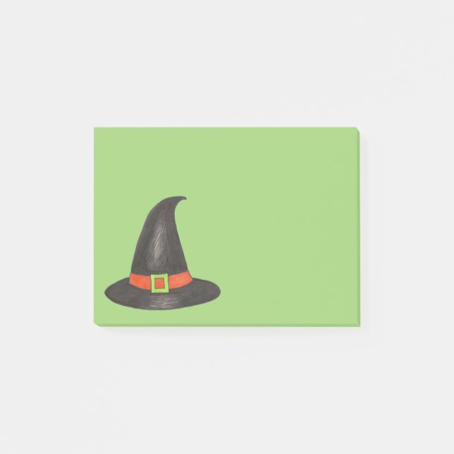 Halloween Witch Hat Trick or Treat Green Black Post-it Notes (Front)