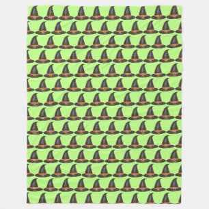 Halloween Witch Hat Trick or Treat Green Print Fleece Blanket