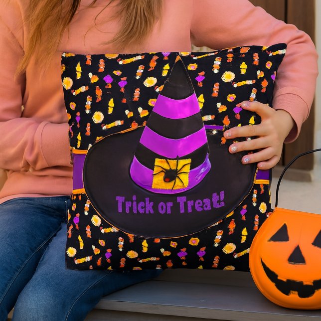 Halloween Witch Hat / Trick or Treat Outdoor Pillow (Add cozy ambiance to your porch with outdoor Halloween Pillow)