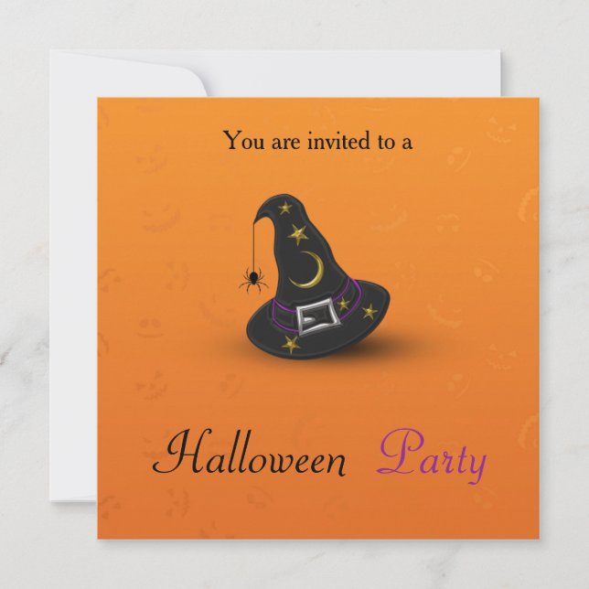 Halloween Witch Hat with Spider Invitation (Front)
