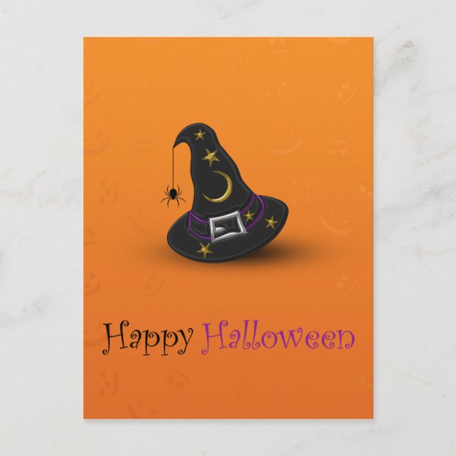 Halloween Witch Hat with Spider Postcard (Front)