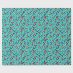 Halloween Witch Hats on Teal Blue Wrapping Paper