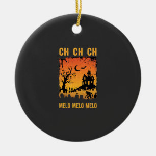 Halloween Witch Haunted House Silhouette Art_1 Ceramic Ornament