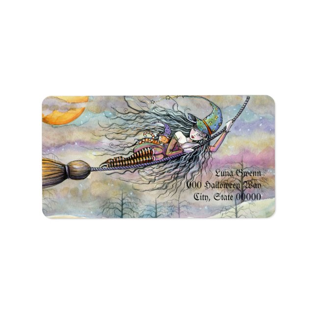 Halloween Witch in Flight Address Labels (Front)