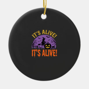 Halloween Witch Jack O Lantern It's Alive Ceramic Ornament
