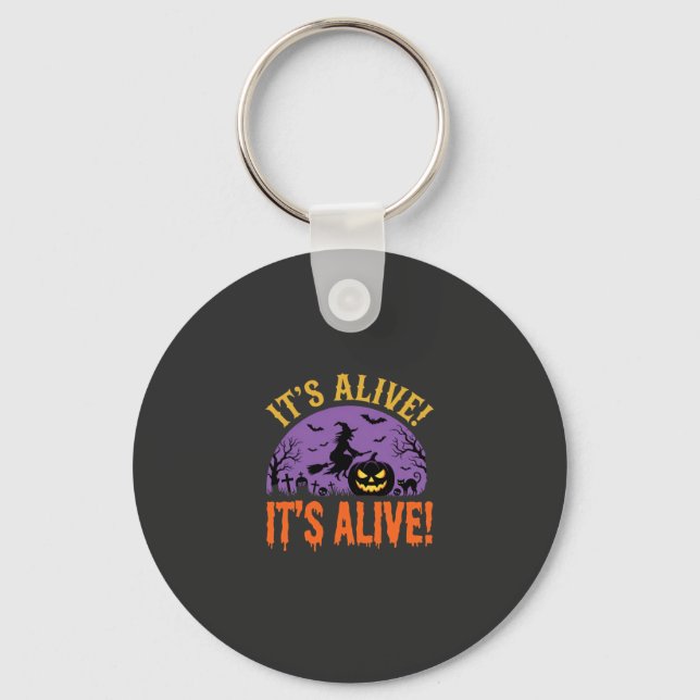 Halloween Witch Jack O Lantern It's Alive Keychain (Front)